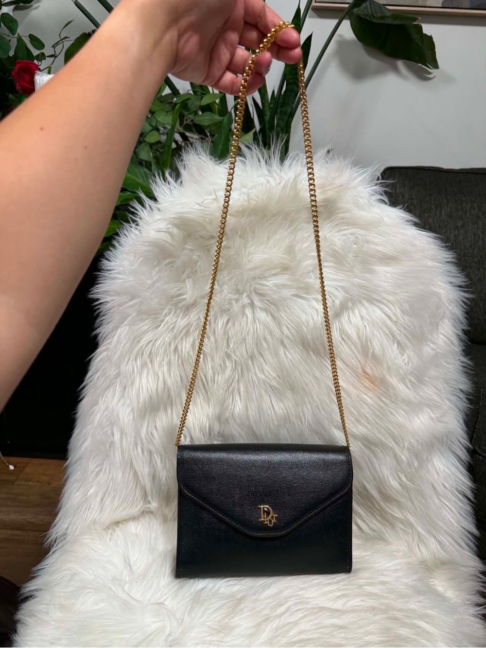 Authentic Classic Christian Dior Black Leather 3 Way